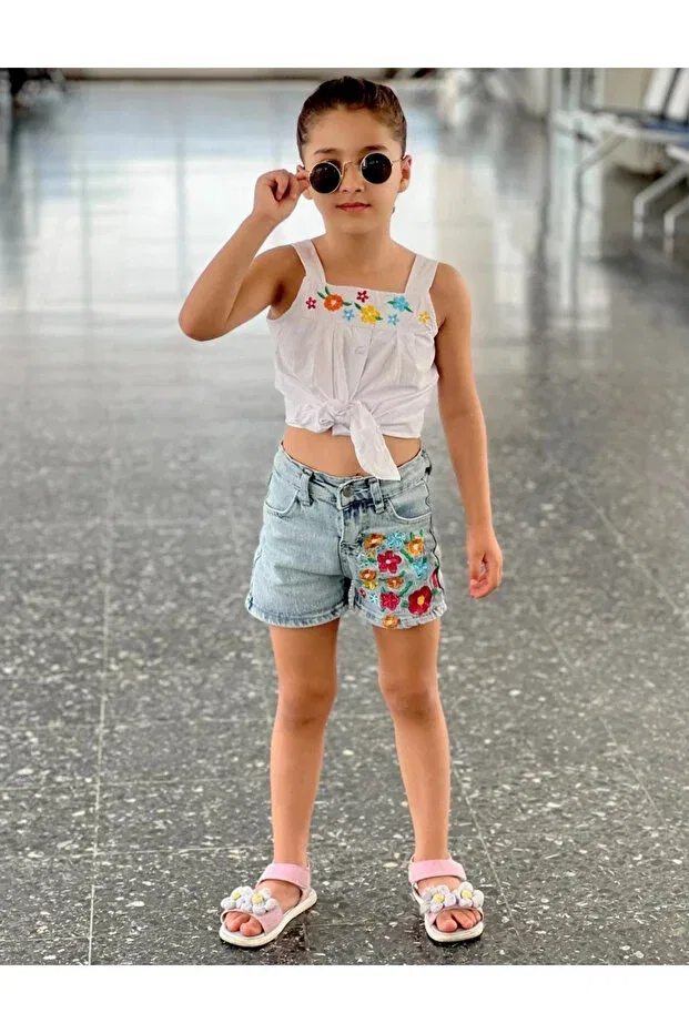 Детские шорты для девочек с вышивкой Basics Dudor Kids, Blue