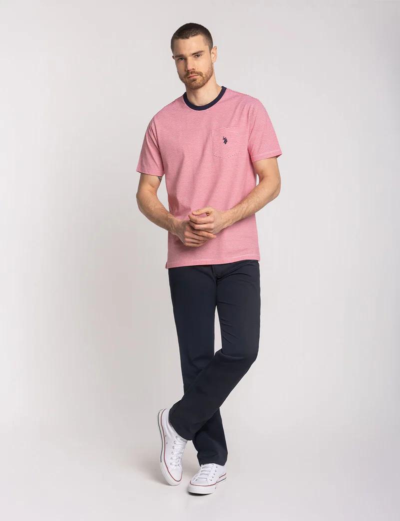 Футболка U.S. Polo Assn Yarn Dye Stripe Jersey With Pocket, темно-розовый — фото 3