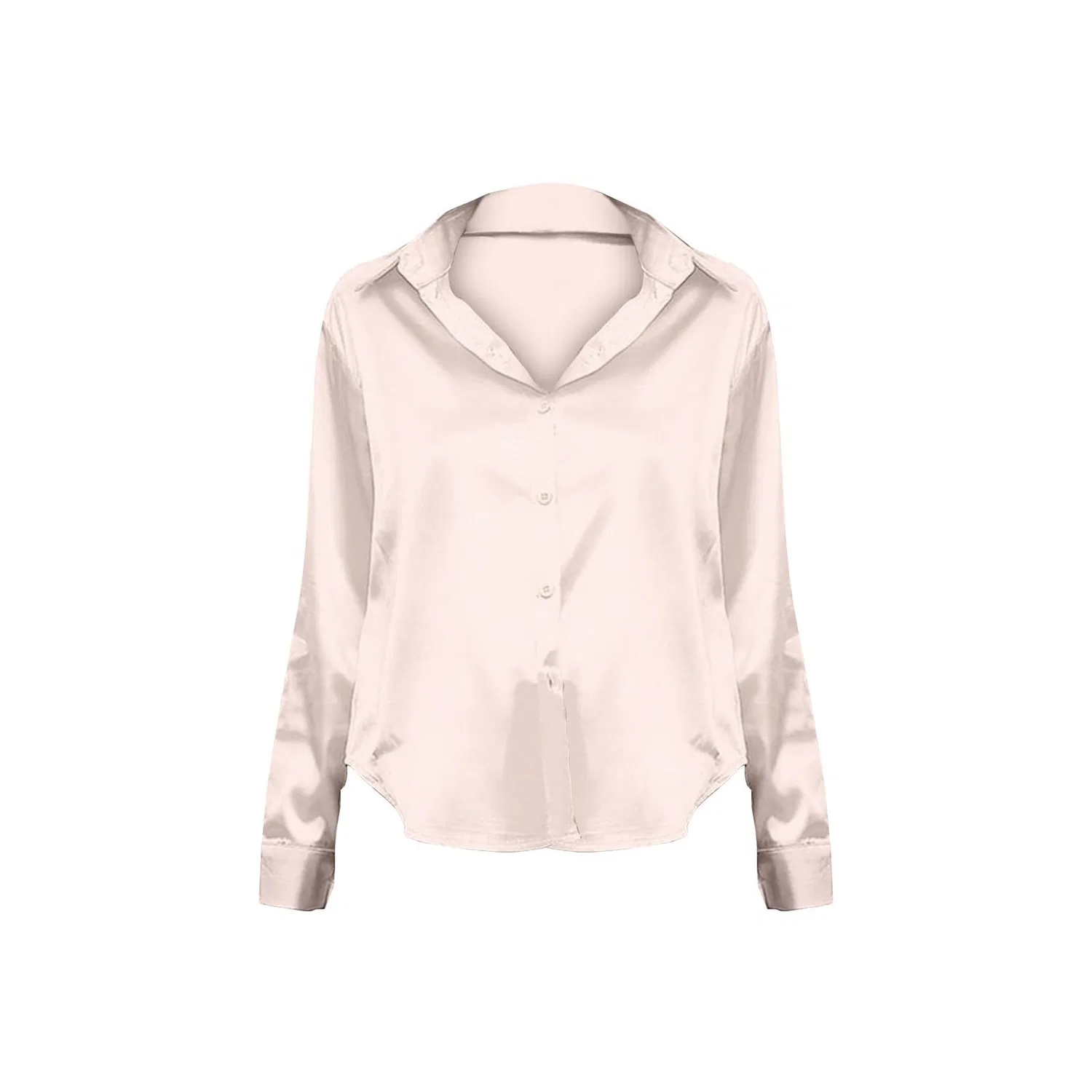 Женская блузка из атласа с длинным рукавом V-образным вырезом, Pink — фото 4
