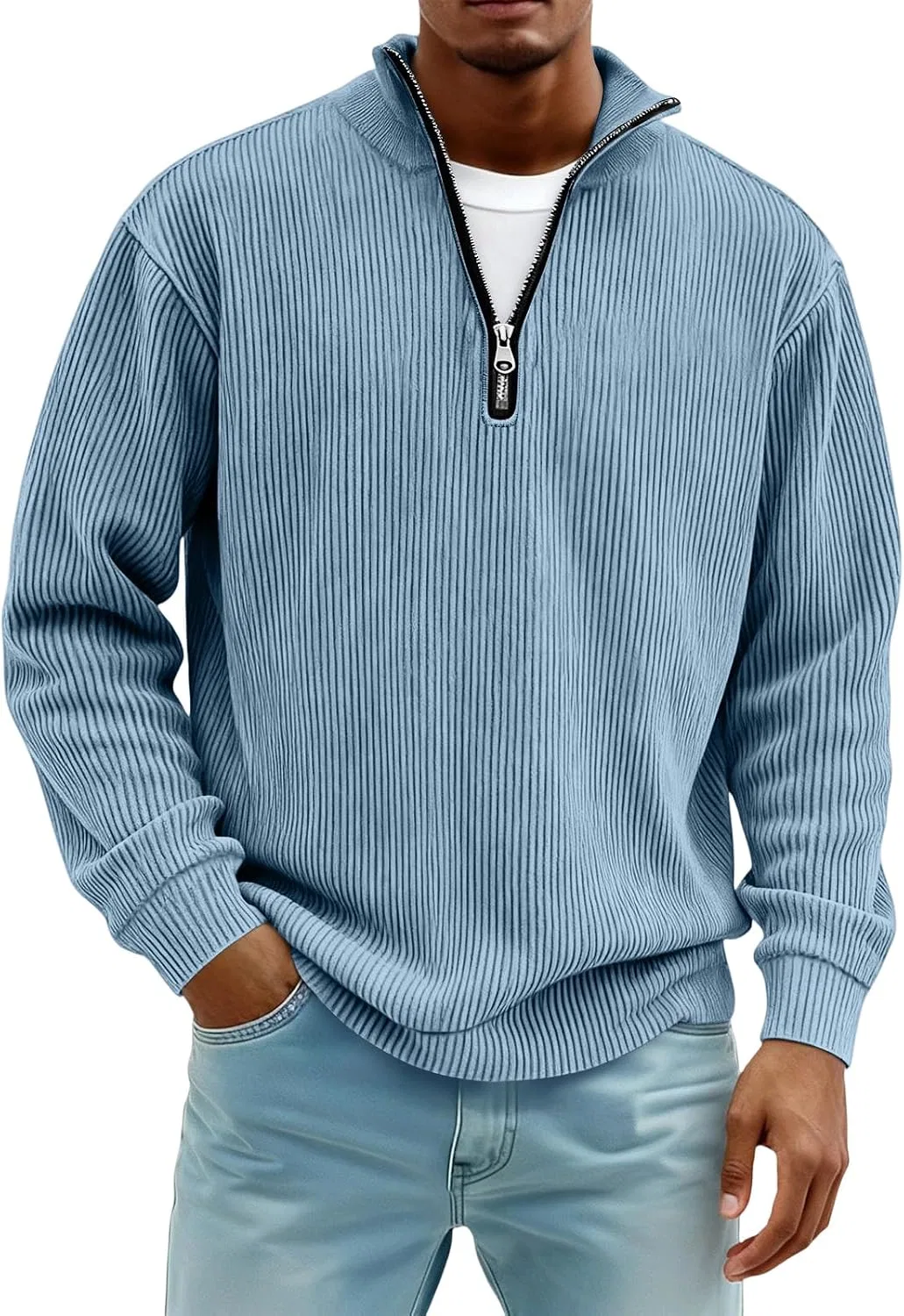 Мужская футболка с длинным рукавом хенли Regular Fit, Light Blue