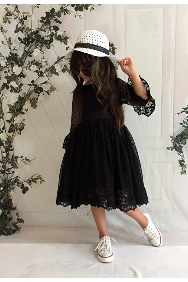 Детское платье для девочек кружевное принцессы Mixie, Black — фото 3