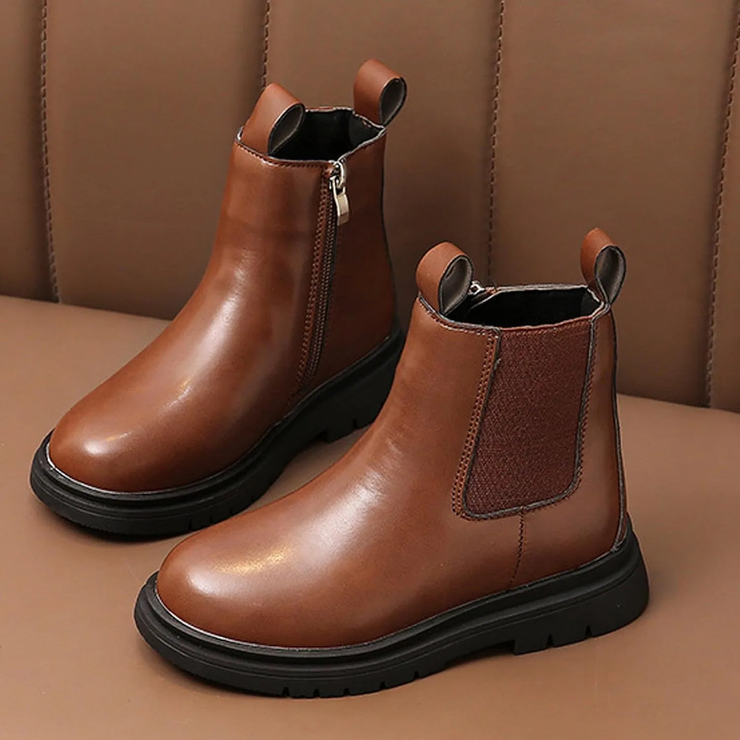 Детские зимние ботинки на меху с молнией Zzalalana, Brown — фото 4