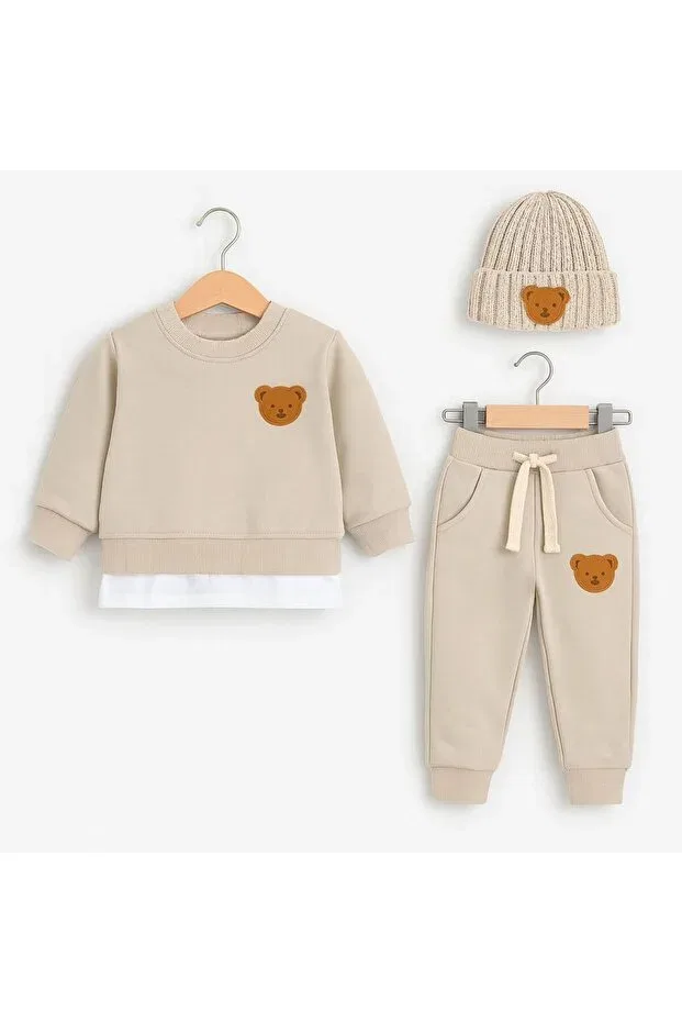 Детский спортивный комплект из футера с вышивкой Şapkakids, Beige — фото 3