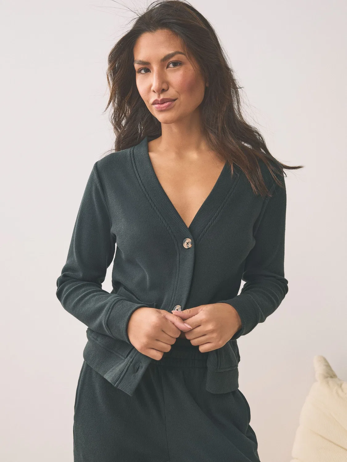 Комплект домашней одежды Waffle Cardigan Loungewear Set Next, черный — фото 2