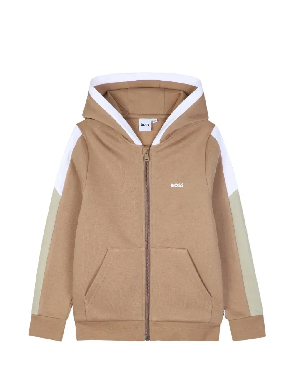 Худи на молнии с логотипом Boss Kidswear, бежевый