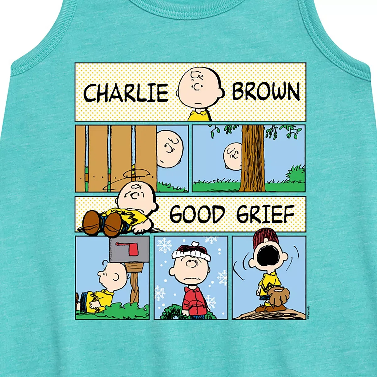 Детское платье-трапеция без рукавов с принтом Peanuts Good Grief Comic Peanuts, Turquoise — фото 2