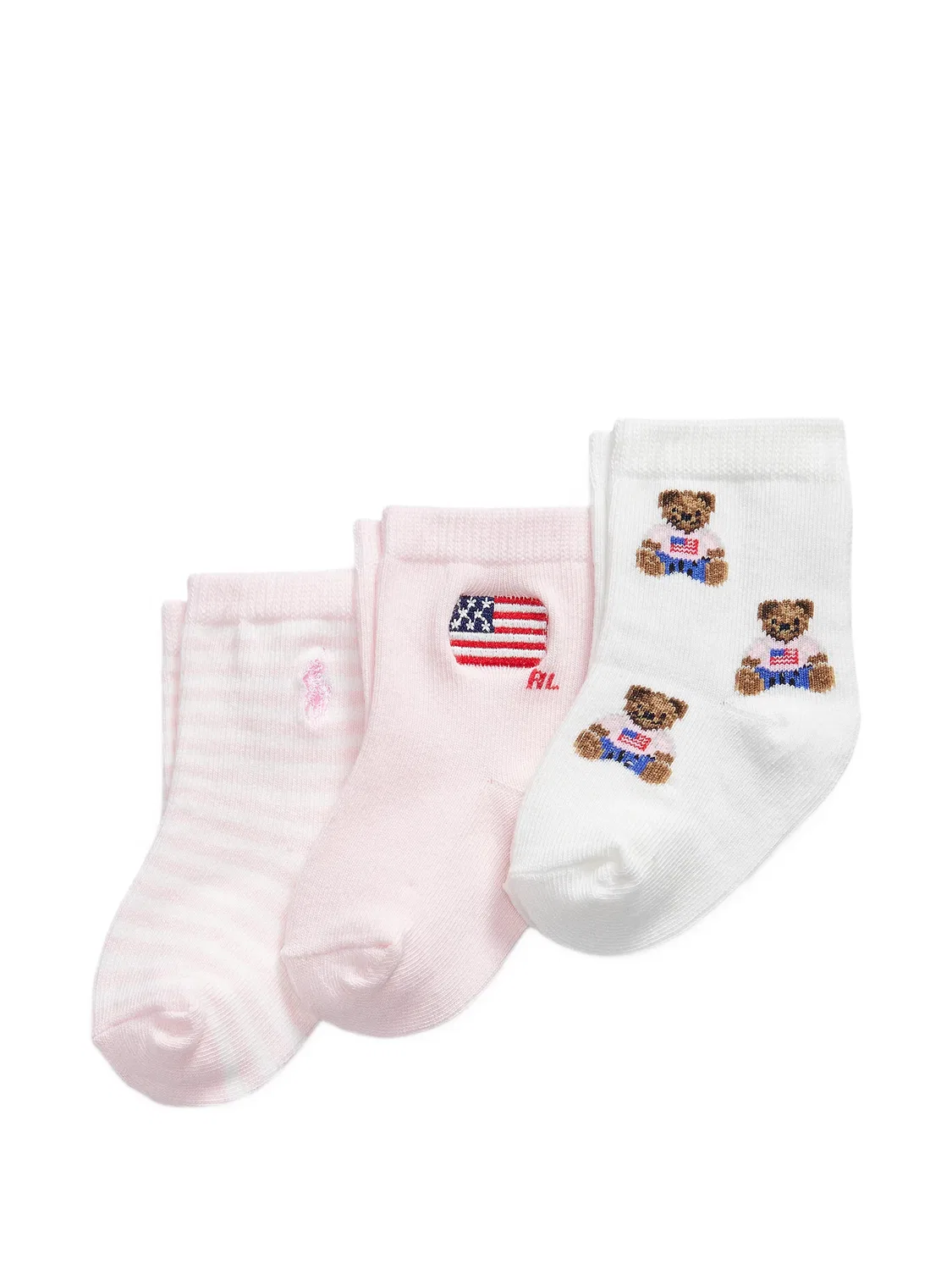 Комплект из трех пар носков с принтом Polo Ralph Lauren Kids, розовый