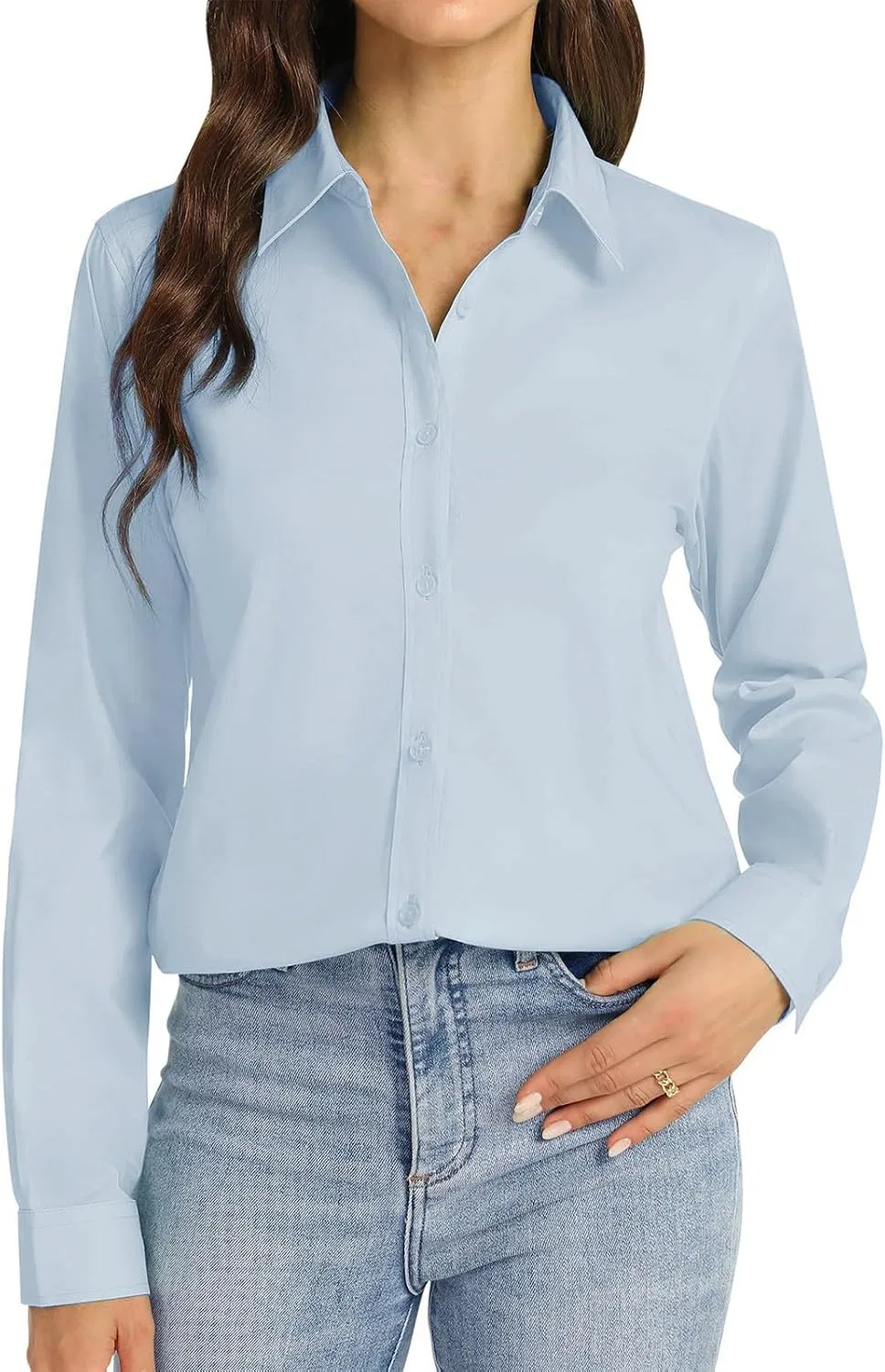 Женская рубашка с длинным рукавом, модель Button Down, синий