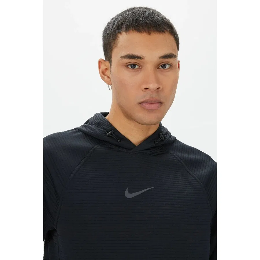 Мужской свитшот с капюшоном и длинным рукавом Nike Pro Dri Fit Fleece Pullover Hoodie, Черный — фото 3