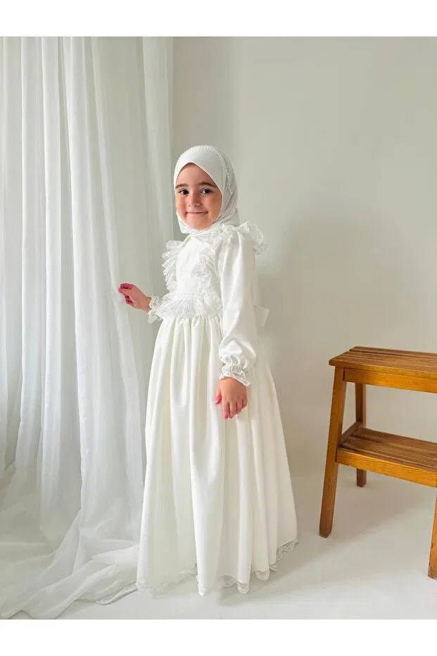 Детское платье для девочек кружевное Elegant Linarookids, White — фото 2