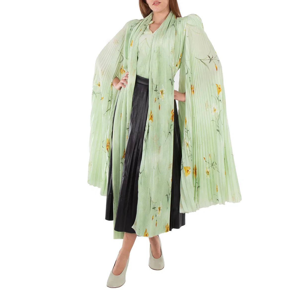 Блуза с драпировкой-шарфом Scarf Pleated Blouse Balenciaga, Green — фото 3