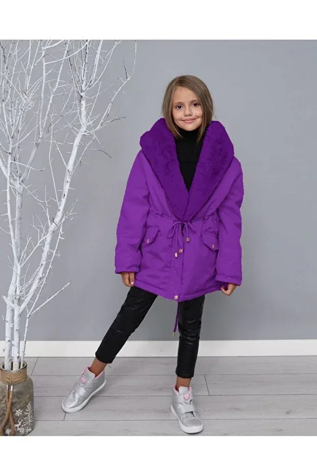 Детское зимнее пальто для девочек с капюшоном Kids, Purple — фото 2