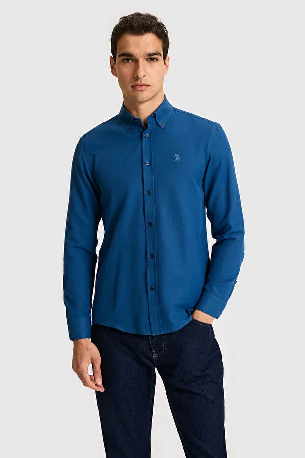 Мужская рубашка с длинным рукавом Basics U.S. Polo Assn., Light Lacivert — фото 3