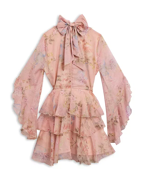 Детское платье для девочек с длинным рукавом Anyssa Floral Mini Dress Bardot, Peach Flor — фото 2