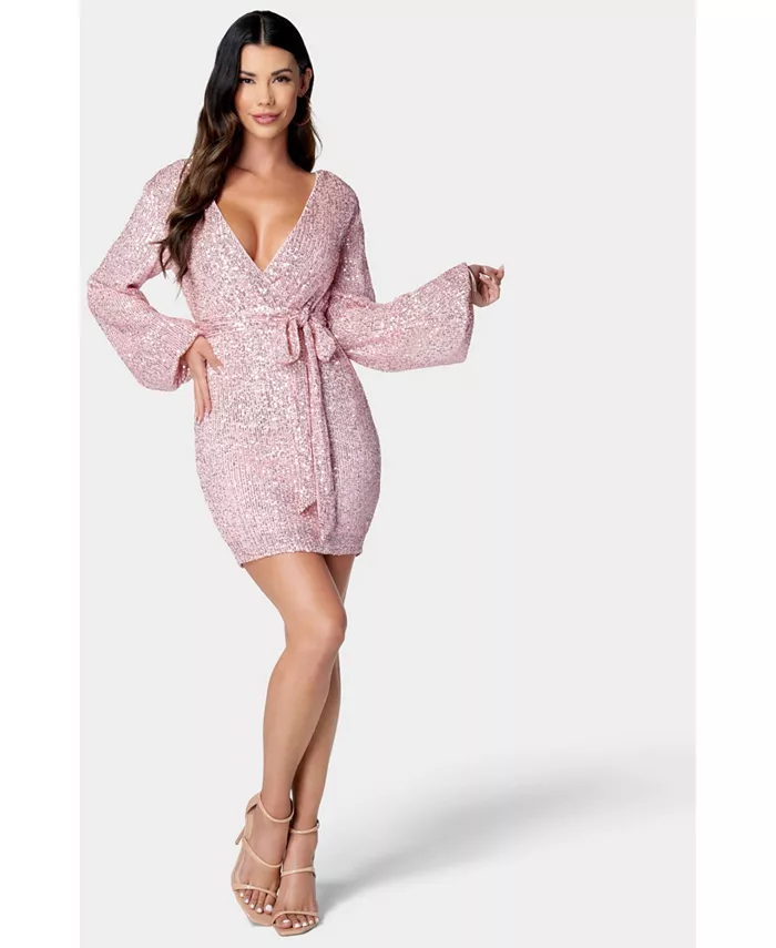

Женское платье с пайетками из трикотажа Bebe, розовый