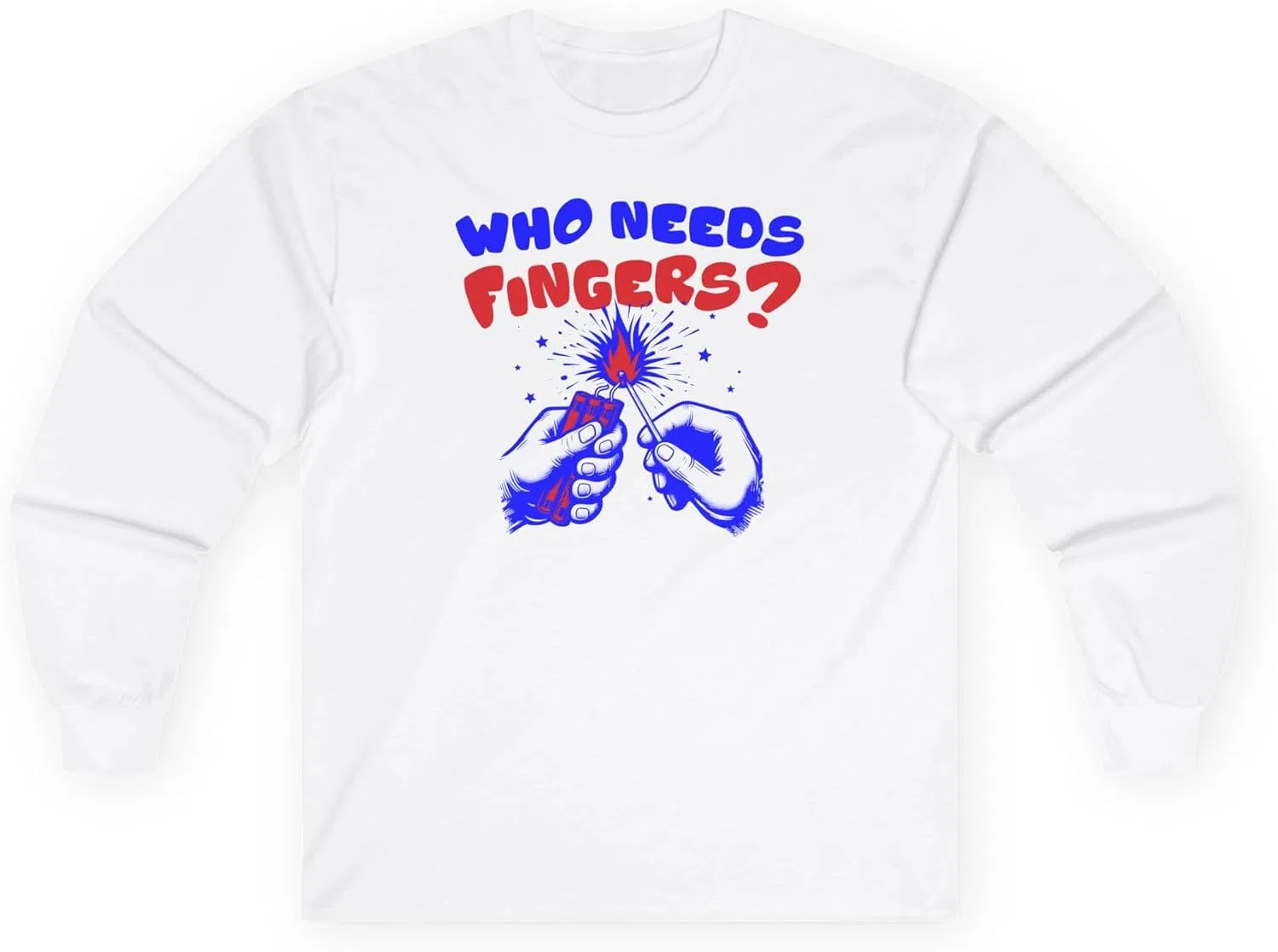 Мужская футболка с длинным рукавом с надписью Who Needs Fingers Gildan 2400, White