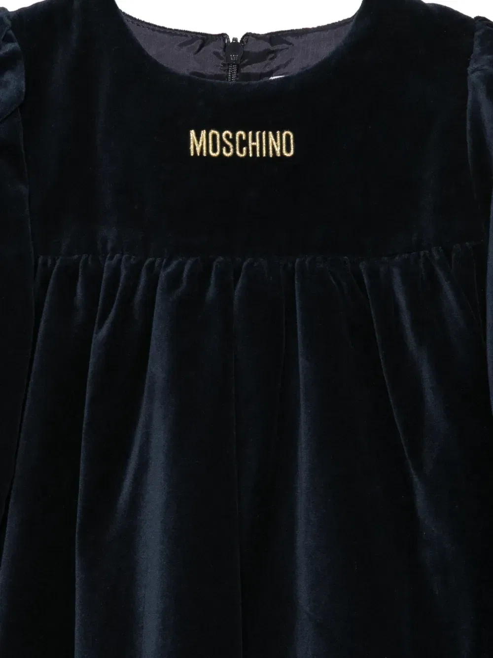 Бархатное платье с вышивкой логотипа Moschino Kids, черный — фото 3