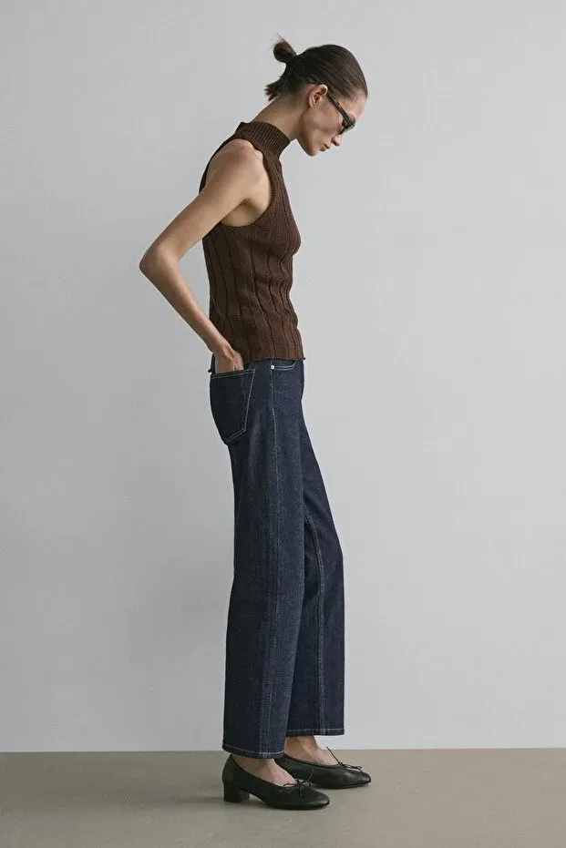 Женский топ-халтер хлопковый без рукавов Massimo Dutti, Chocolate Brown — фото 3