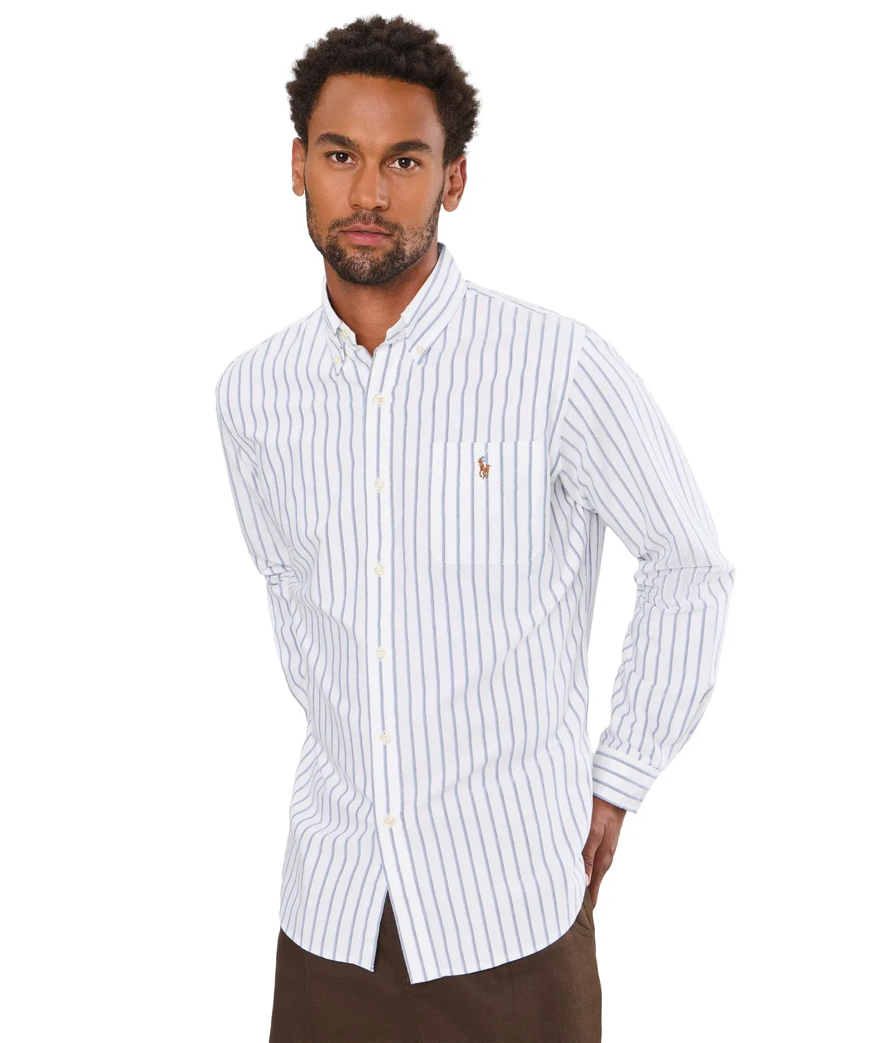 Классическая полосатая рубашка Оксфорд Polo Ralph Lauren, White/Blue Multi