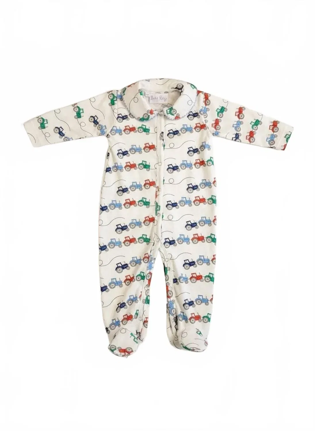 Детский комбинезон-пижама с принтом тракторов на молнии Tractor Print Rachel Riley, White Multi