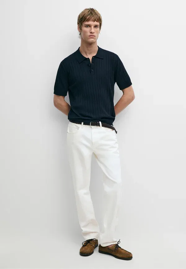 Футболка поло хлопок Massimo Dutti mottled dark blue, темно-синий — фото 2