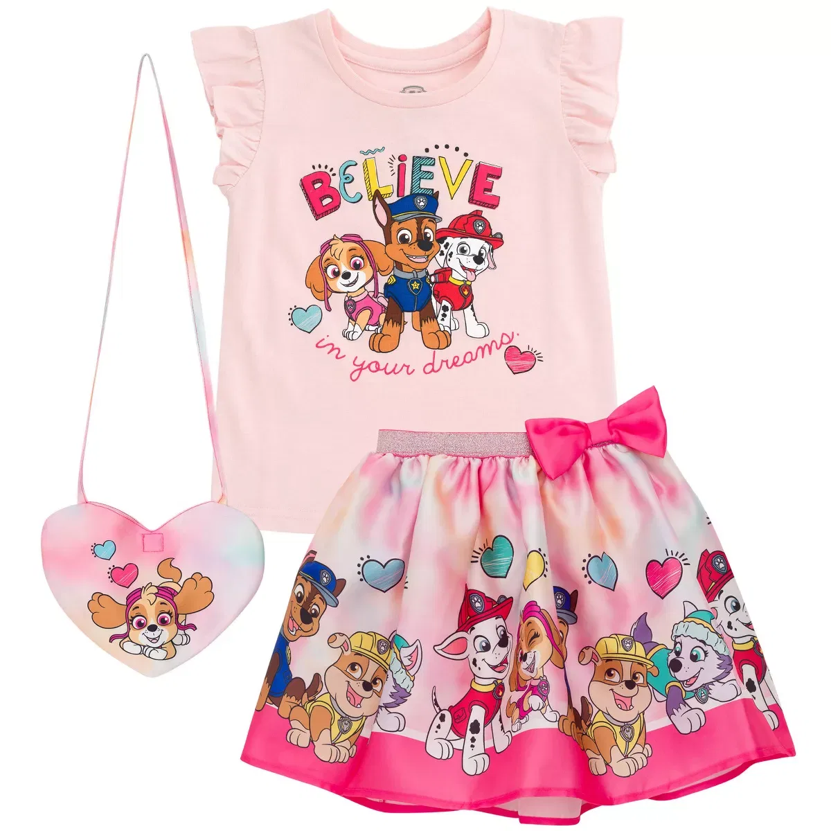 Детский комплект для девочек с принтом Tank Top Skirt and Bag 3 Piece Outfit Set PAW Patrol, Pink