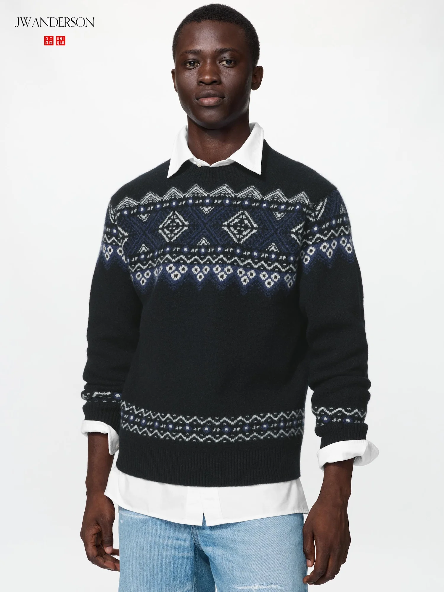 Свитер Uniqlo x JW Anderson Lambswool Fair Isle Crew Neck, 09 черный