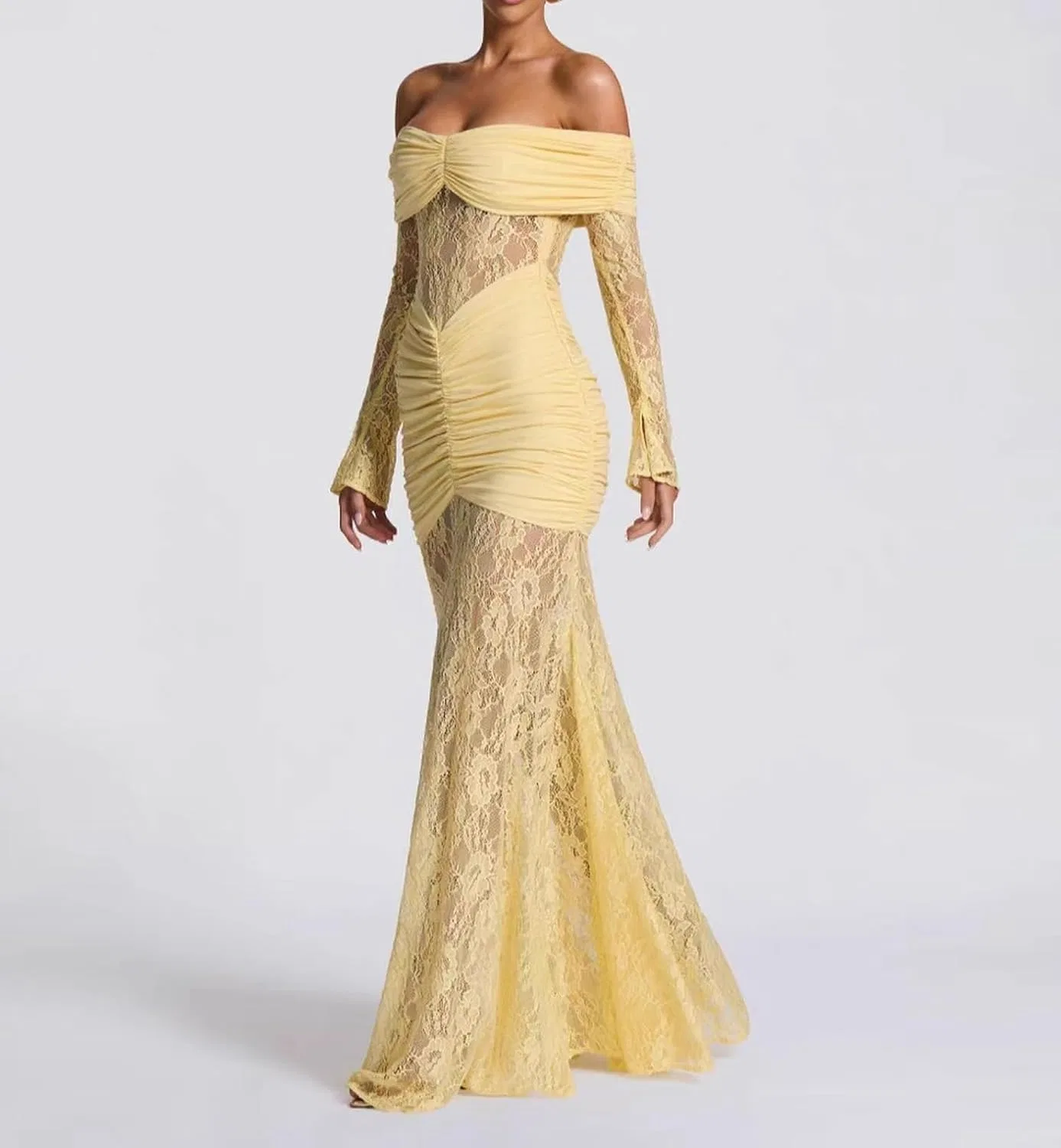 Женское длинное платье с кружевными вставками Off Shoulder Maxi Dress, 3 — фото 2
