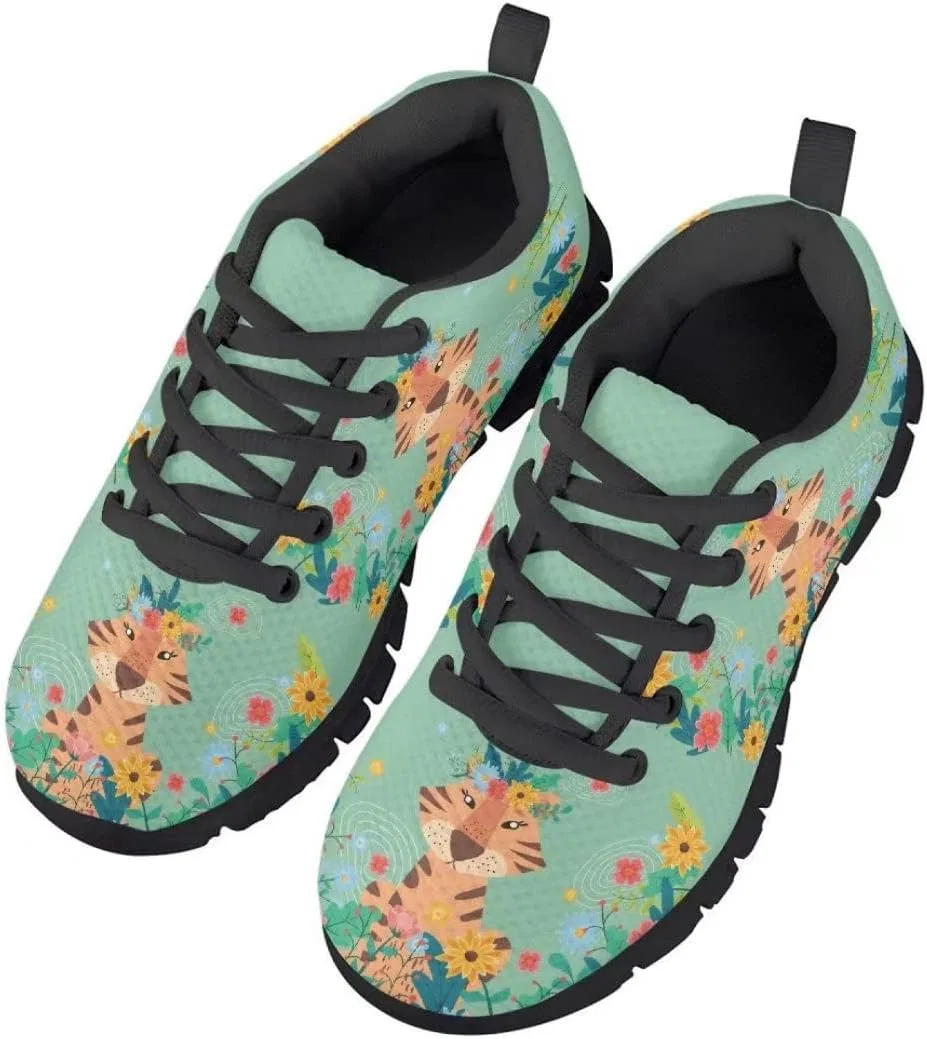 Детские кроссовки для мальчиков и девочек с принтом PinUp Angel, Cute Tiger Green Floral — фото 4