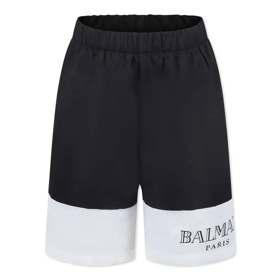 Плавки с принтом Kids Logo Print Swim Shorts Balmain, Black/White