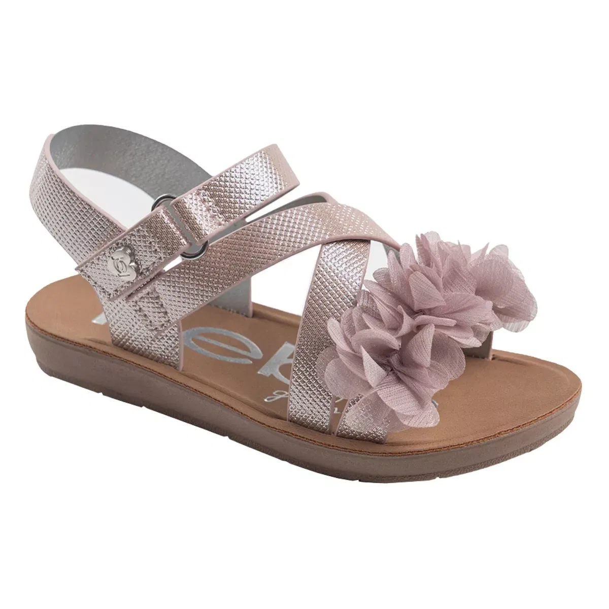 Детские сандалии для девочек с цветочным декором Bebe Metallic Floral Strap Sandals, Blush