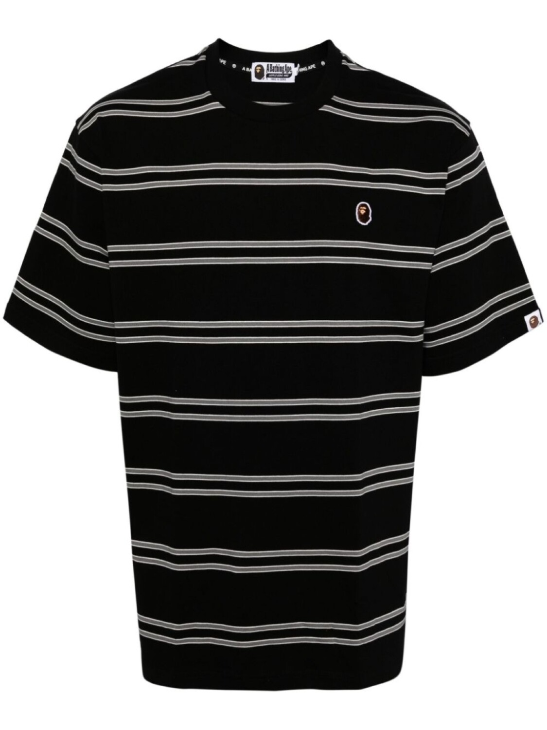 

A BATHING APE полосатая футболка с вышитым логотипом, черный