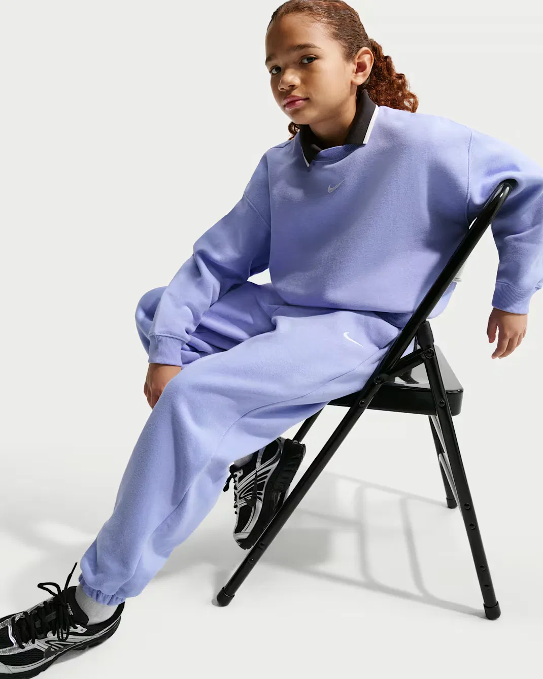 Свободные брюки для девочек Nike Sportswear Studio Fleece, Light Thistle/White — фото 4