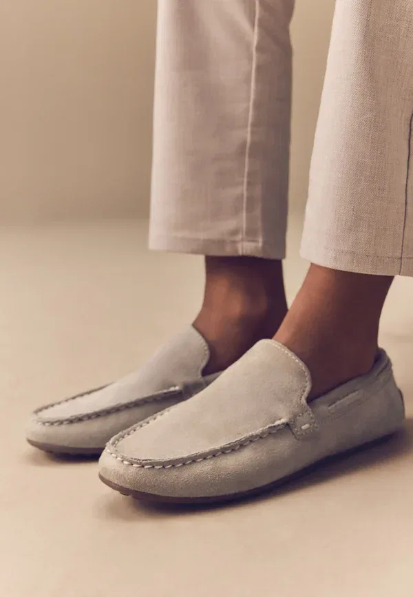 Мокасины кожаные Wide fit Next, Suede Stone — фото 3