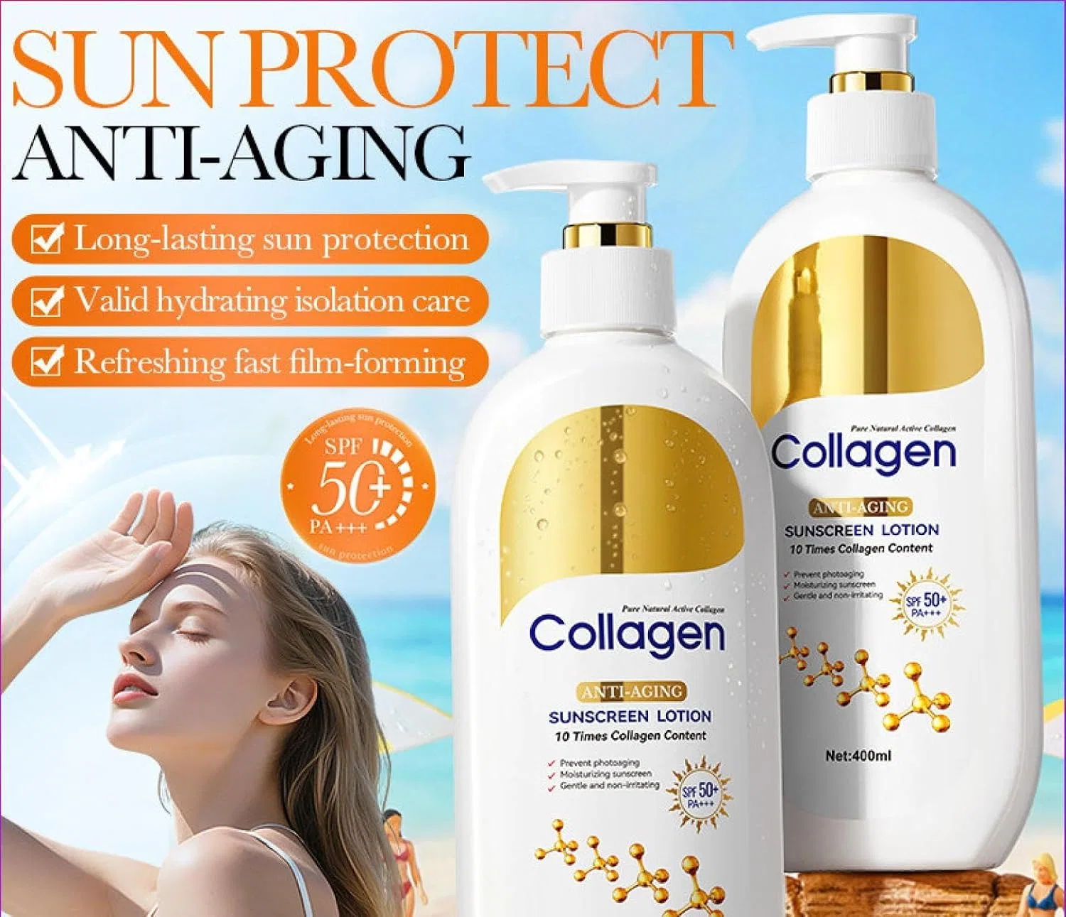 Лосьон для тела с коллагеном и SPF50, Yuxtth, 400 мл — фото 3