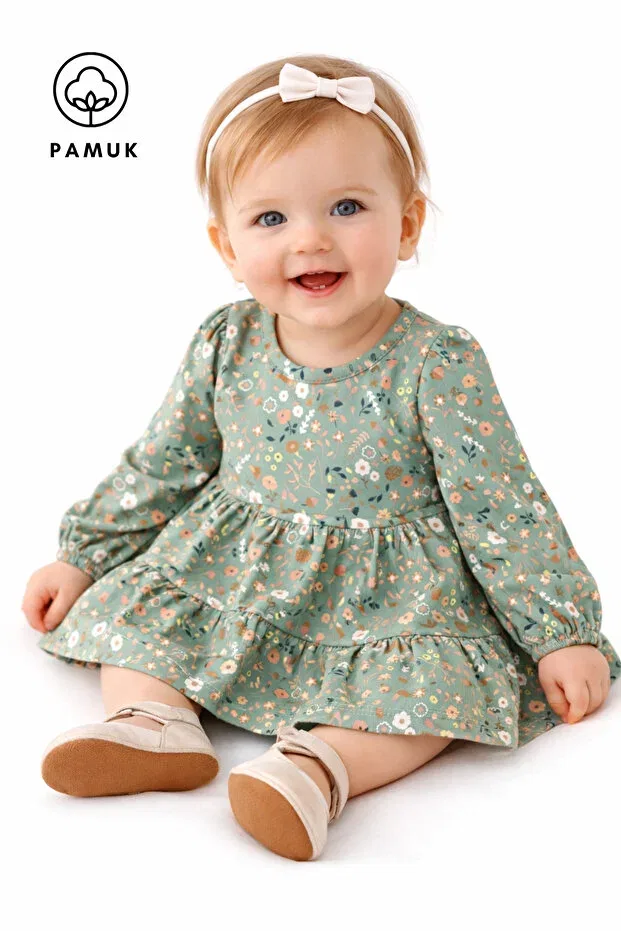 Детское платье для девочек с длинным рукавом Difa Kids, Dark Green — фото 2
