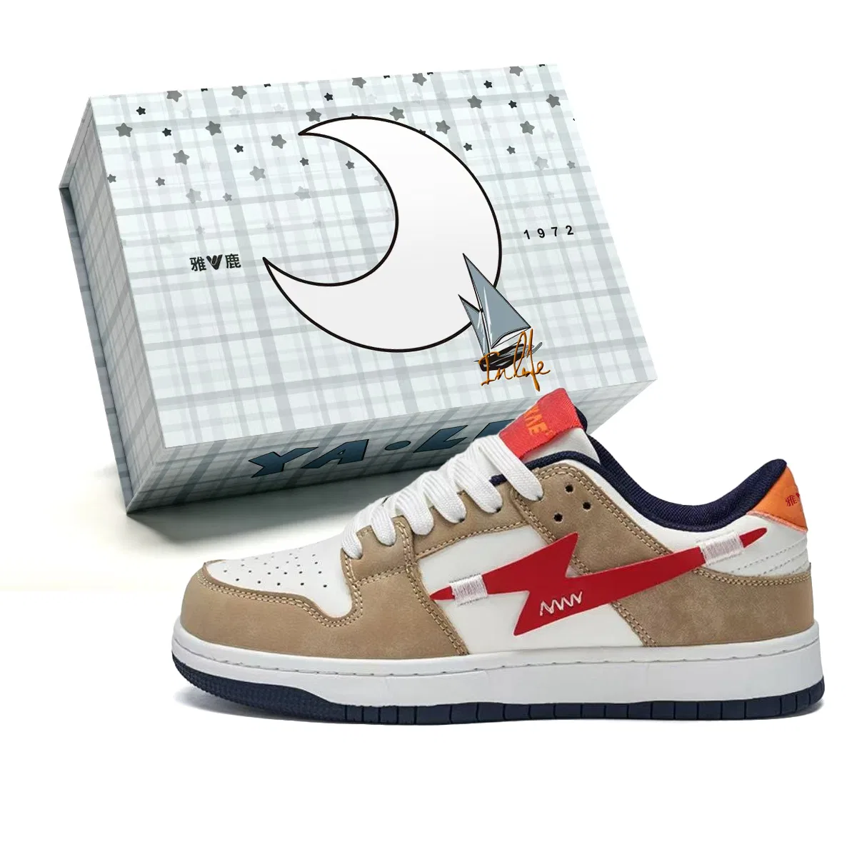 Детские скейтборд-кроссовки с низким верхом YALU, Beige White Red