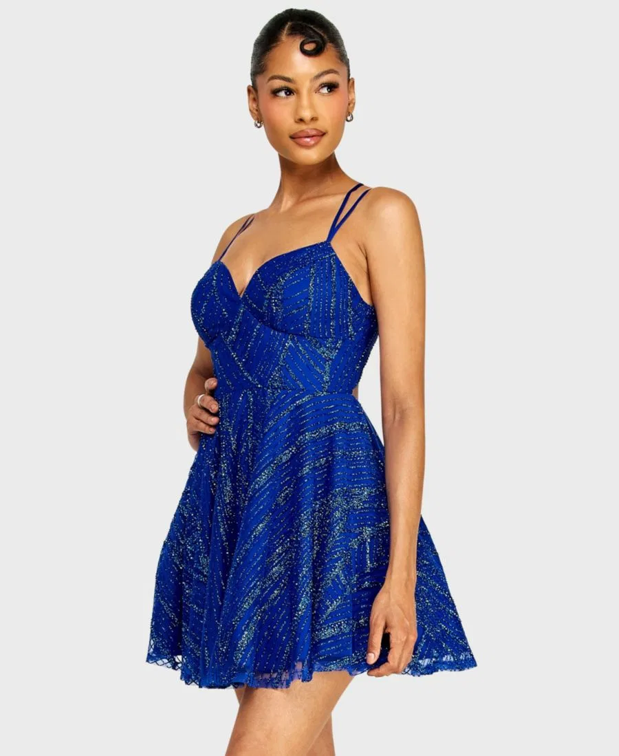 Платье-мини с блестками Sweetheart Neck Glitter Pattern Alex & Sophia, Royal — фото 3