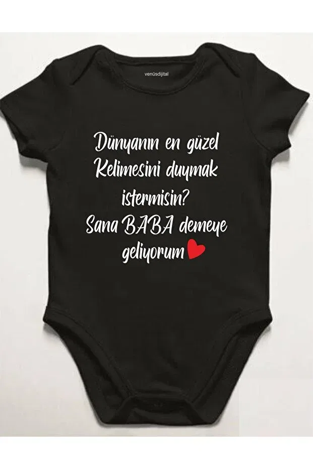 Детское боди для новорожденных с принтом I'M coming to call you dad body Venüsdijital, Siyah