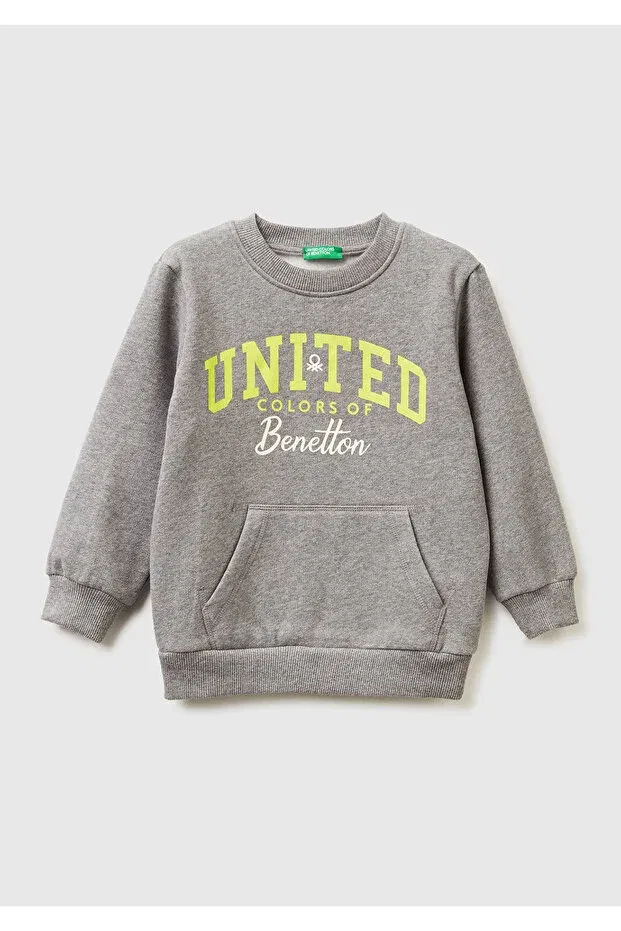 Детское для мальчиков свитшот с принтом United Colors Of Benetton, Anthracite Melange