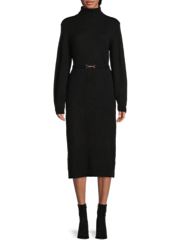 

Платье-свитер с поясом и водолазкой Saks Fifth Avenue Black