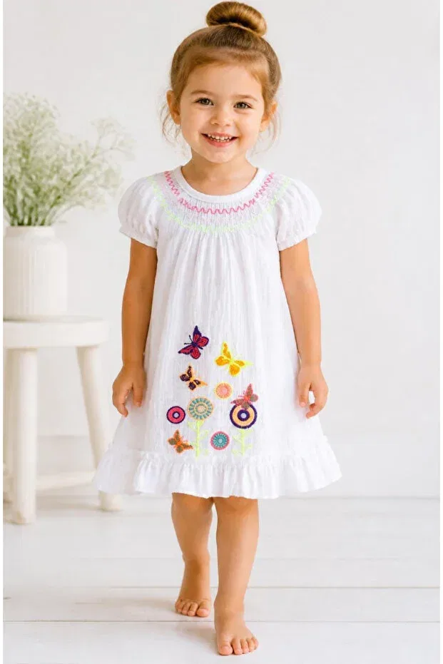 Детское платье для девочек с коротким рукавом Bohemiankids, White
