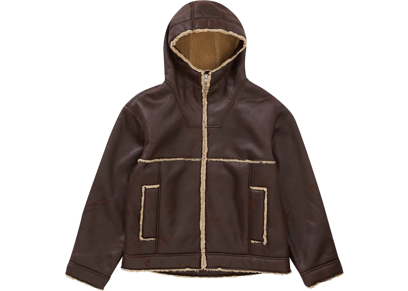 Мужская куртка с капюшоном из искусственного меха Supreme Faux Shearling Hooded Jacket (SS23) Supreme, Brick