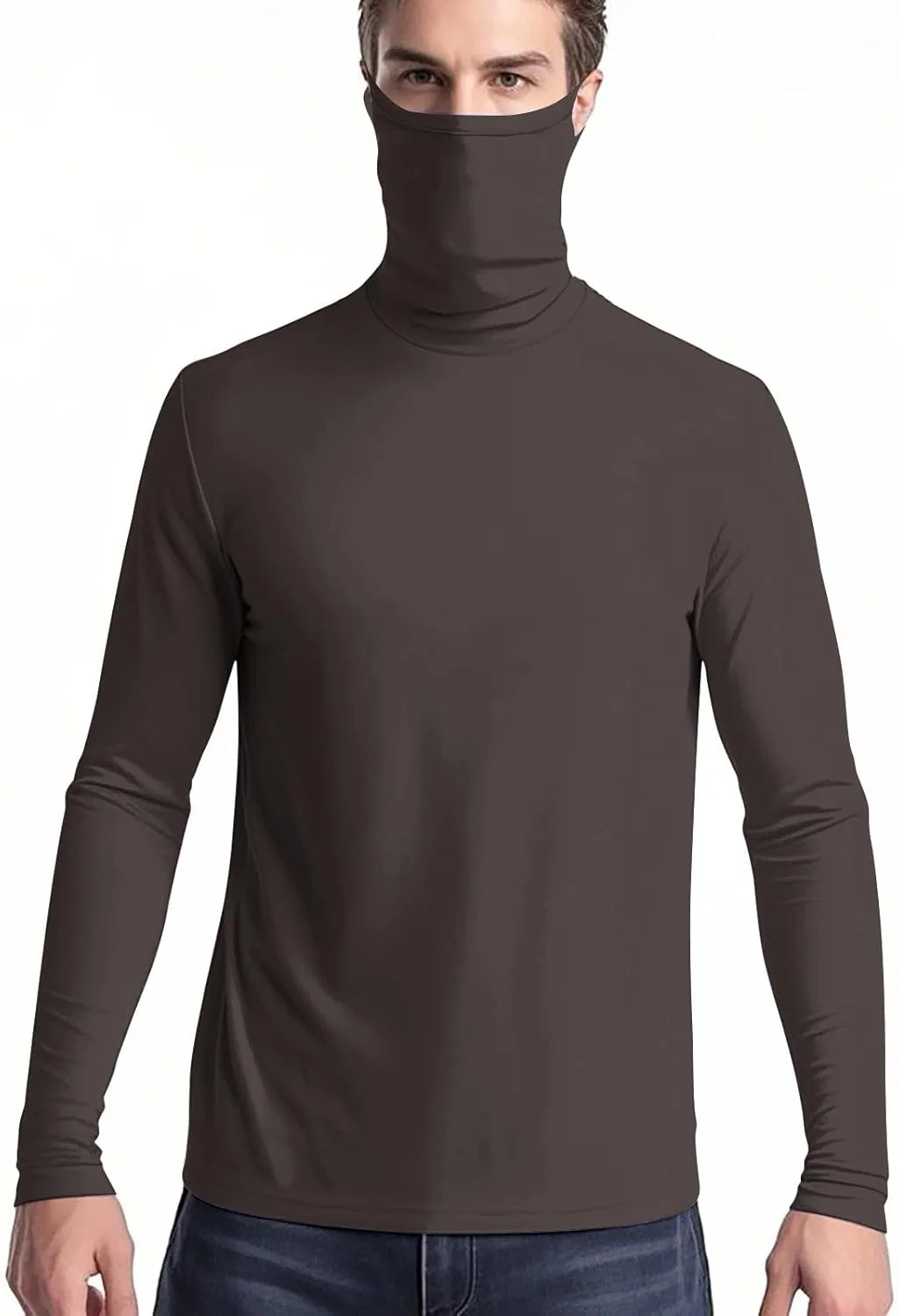Мужская футболка с защитой UPF 50+ Long Sleeve Performance Fishing Hiking Rash Guard, A-brown — фото 2