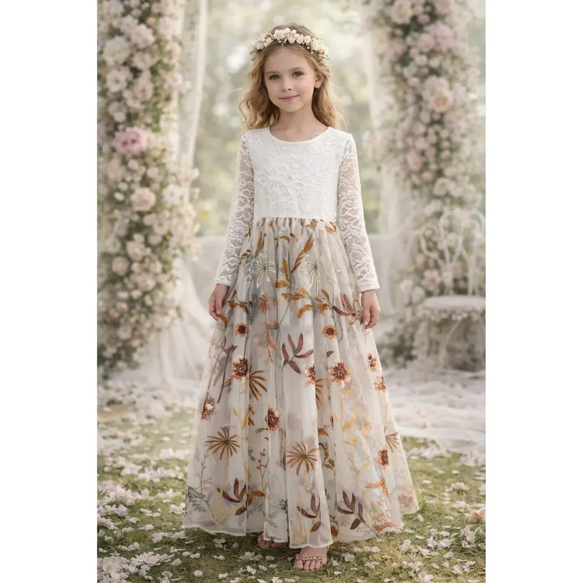 Детское платье с кружевом Enchanted Chantilly Lace Uk Flower Girl Boutique, Ivory — фото 4