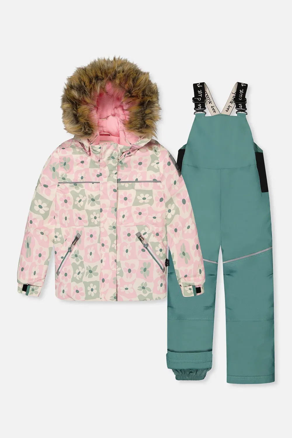 Детский комбинезон зимний утепленный комплект из 2 предметов Discover Deux par Deux, White With Retro Pink Print