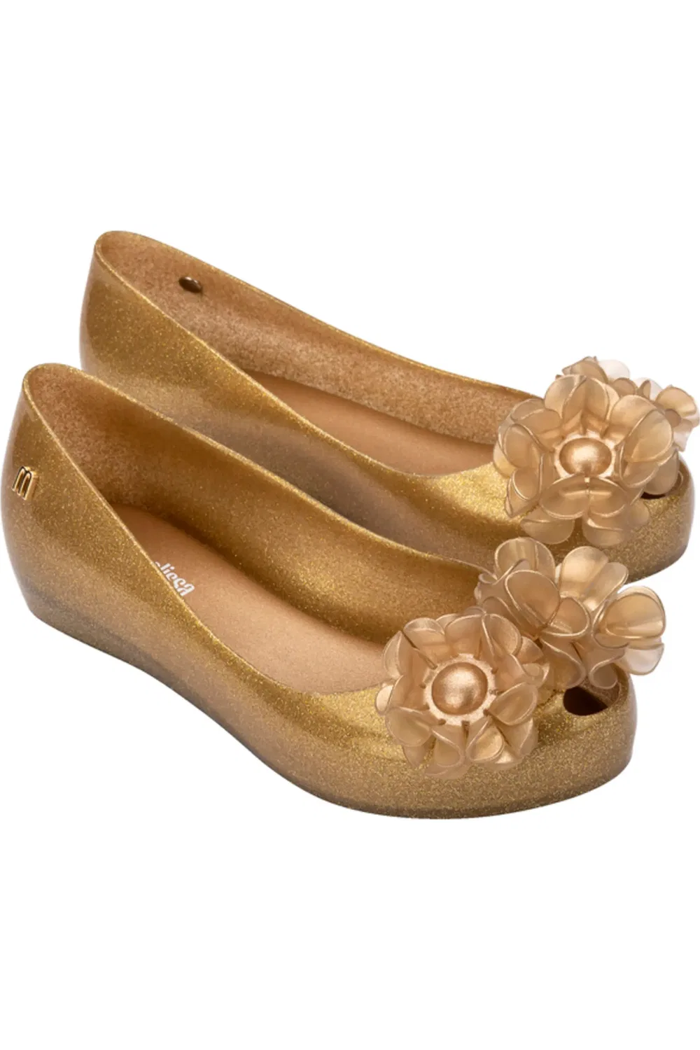 Детские туфли балетки с цветочными аппликациями Mini Ultragirl Springtime Mini Melissa, Beige Glitter