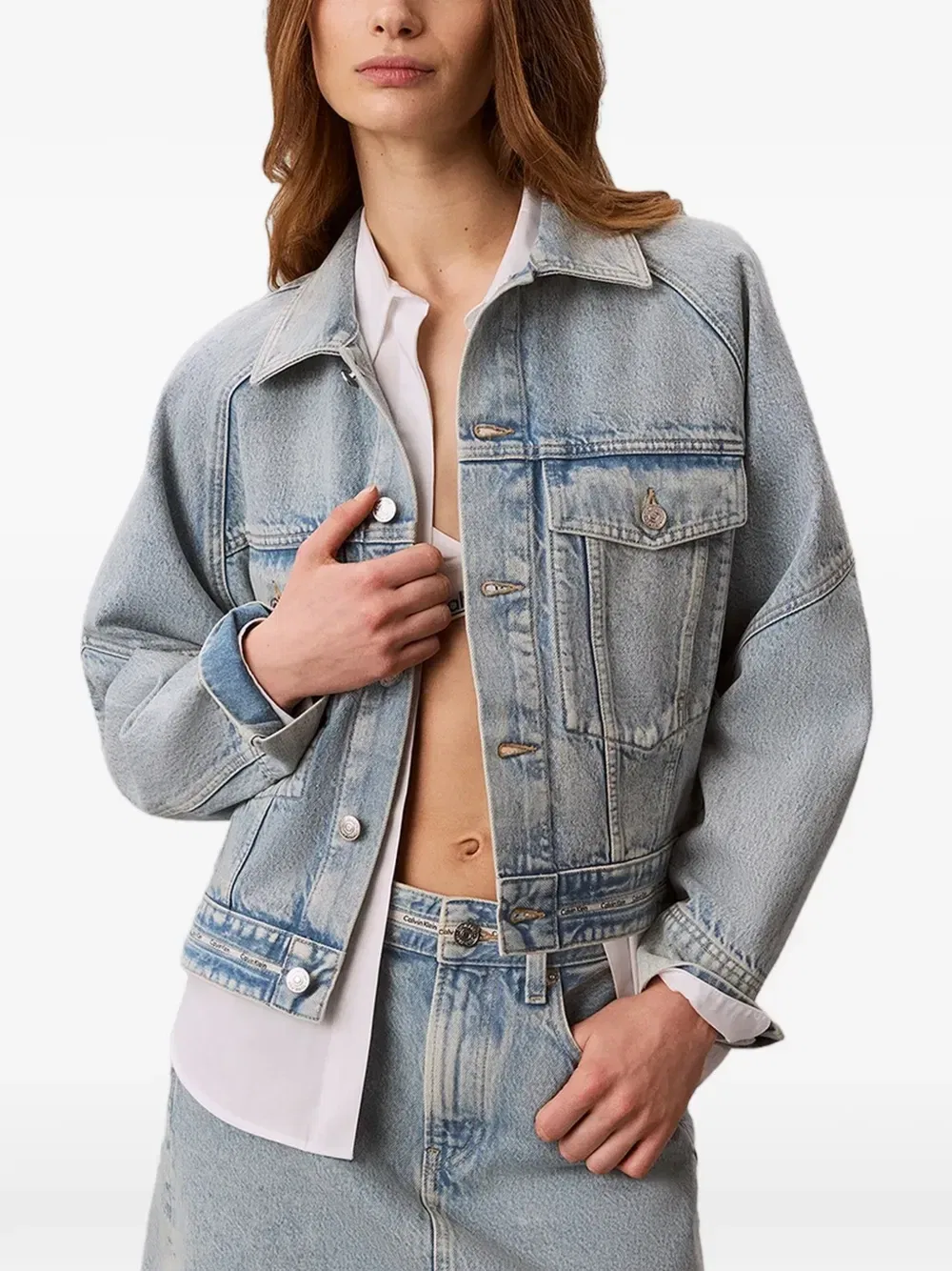 Джинсовая куртка с пуговицами и эффектом кислной стирки Calvin Klein, синий — фото 2