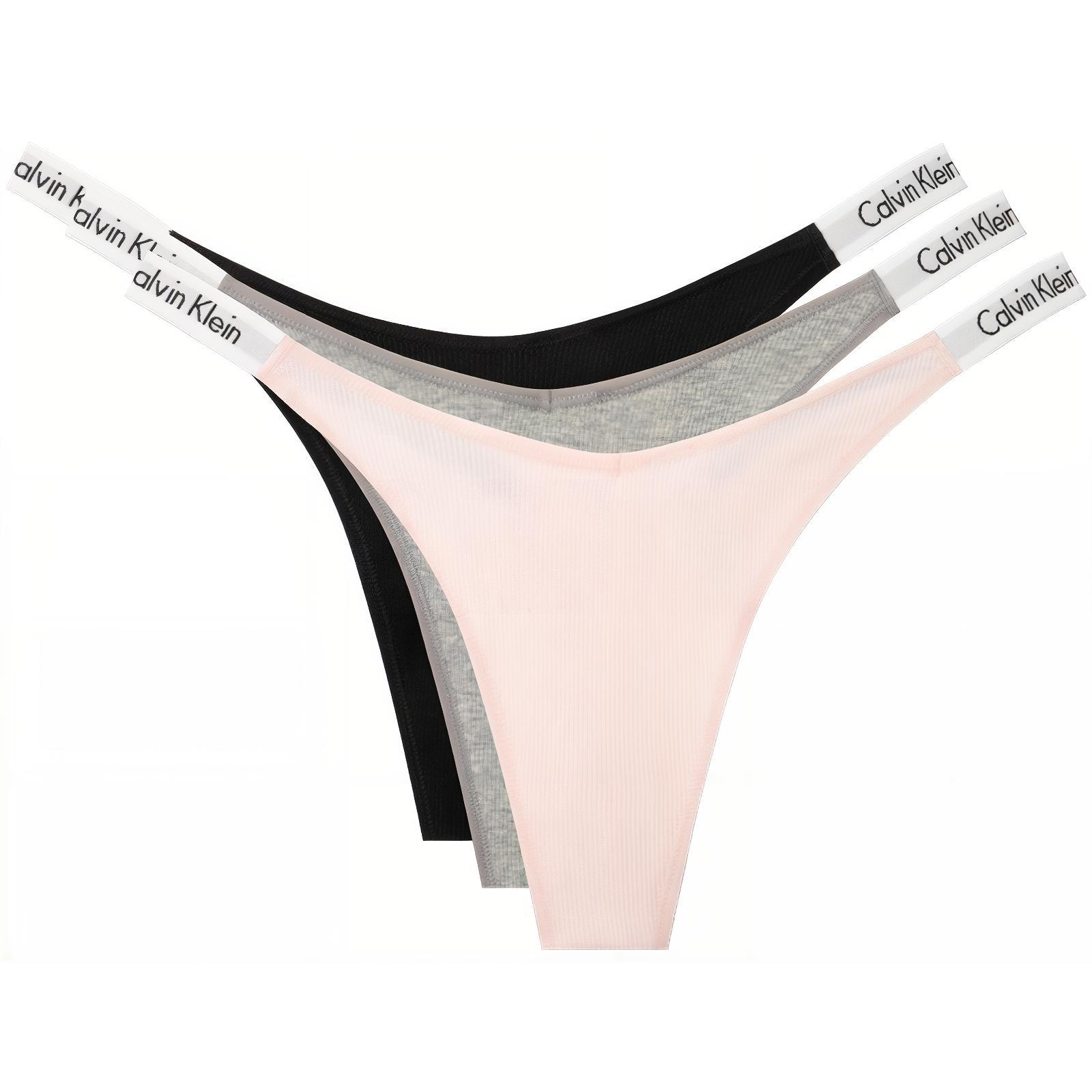 Женские трусы 3 штуки Calvin Klein, черный/серый/розовый — фото 3