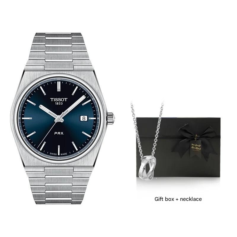 

Часы Tissot PRX T-Classic T1374101104100 + подарочная упаковка и подвеска, нержавеющая сталь/синий